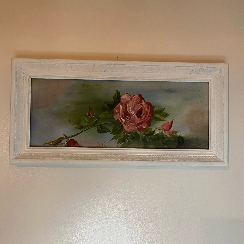Floral Painting in White Frame